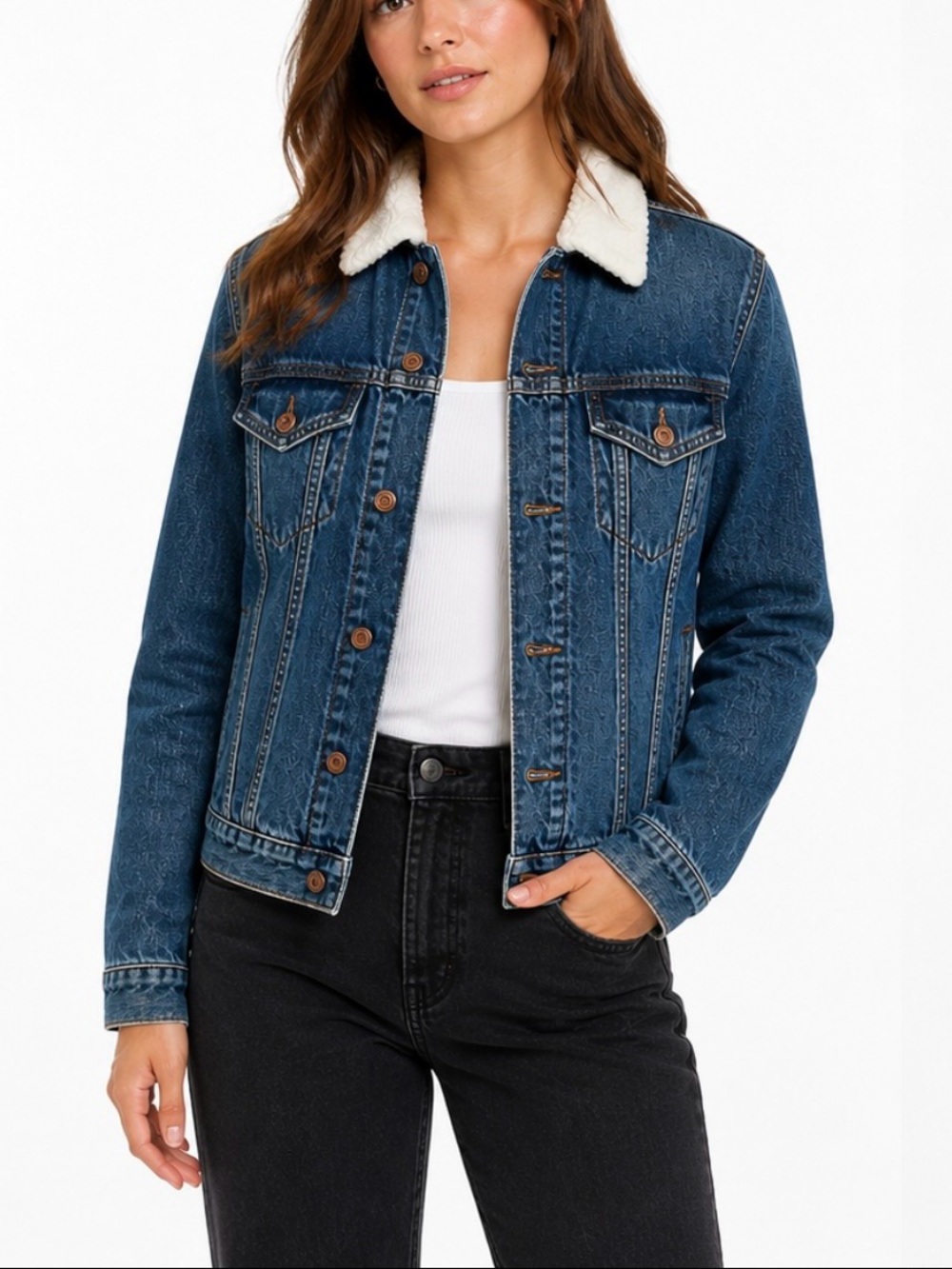 American Eagle Outfitters Shearling-Lined Denim Jacket Size S